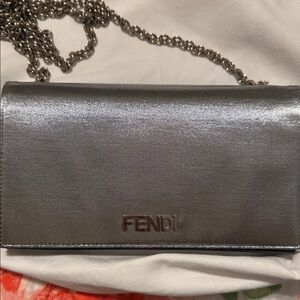 Fendi Shimmering Silver Chain Clutch
